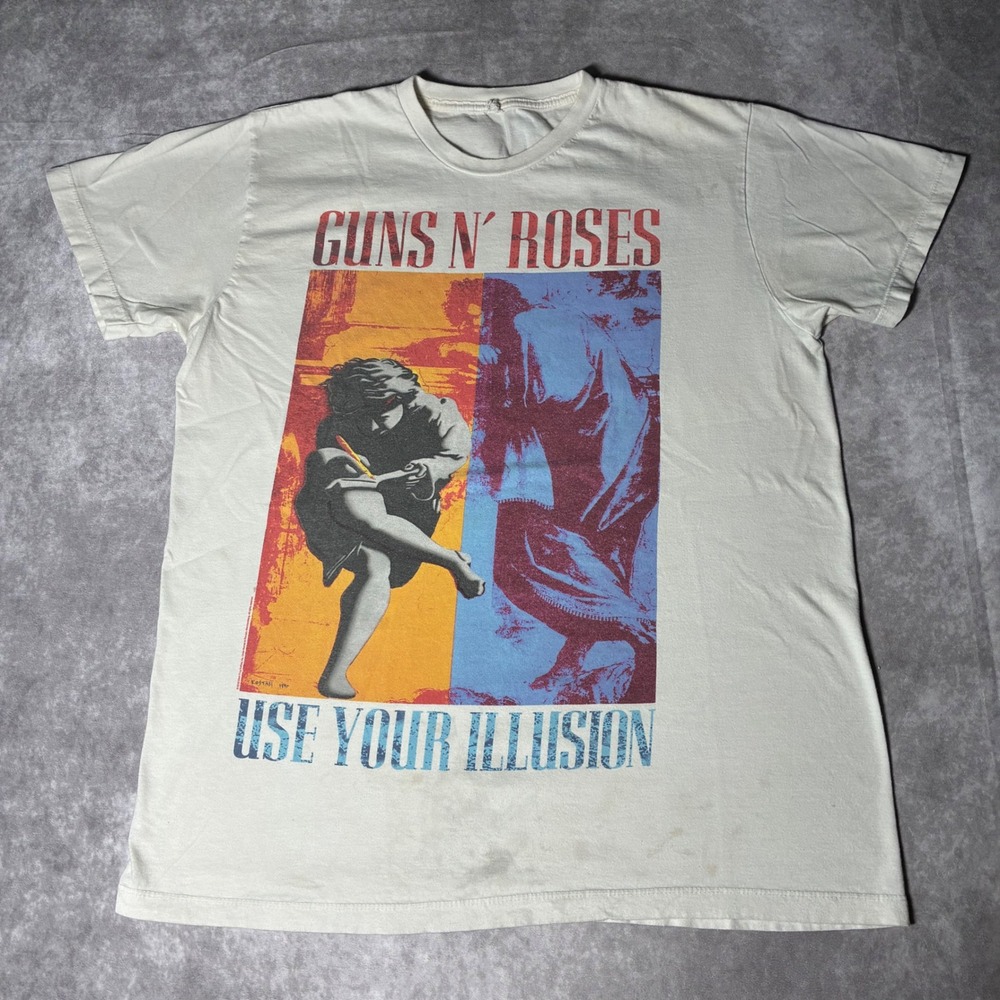 Guns N Roses Use Your Illusion Band T-Shirt Mens Large Cream Graphic Tee grunge
